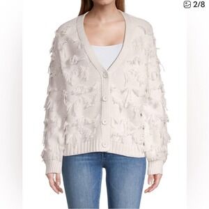 NWT 525 America Fringe Cardigan Sweater Women Creme Size Small